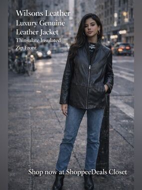 Wilsons Leather Black Genuine Leather Jacket Thinsulate Insulated Zip Front